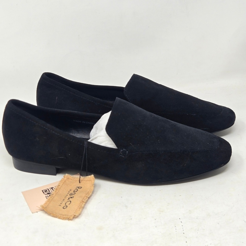 Rag & Co Julia Black Suede Loafers Handcrafted Slip On Shoes Womens Size 9 NEW